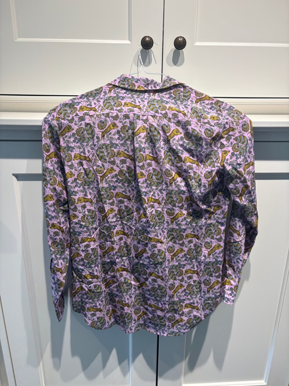 J. Crew Lavender Button-Down Shirt with Tiger and Green and Gold Botanical Print - Picture 5 of 6